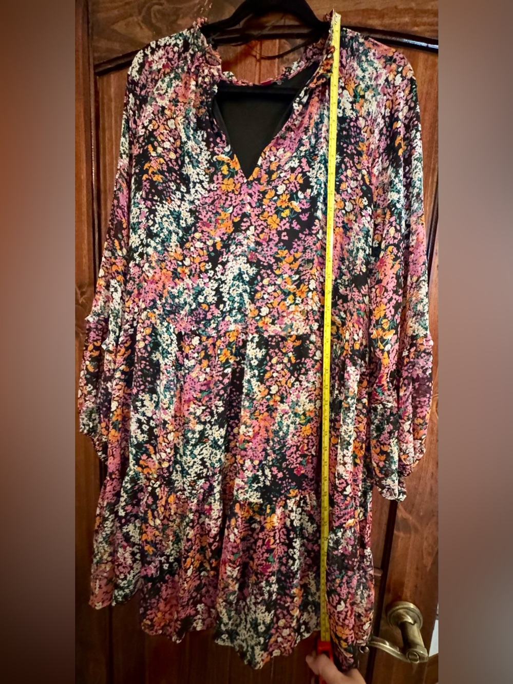 Vince Camuto Black Floral Print Dress with Pink & Orange Accents - Picture 8 of 9